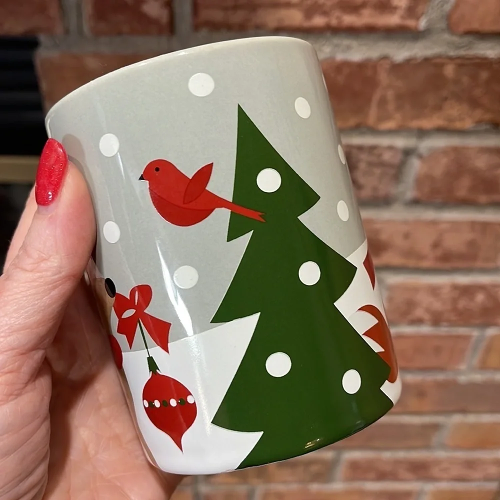 Crate&Barrel Gray Woodland Critters Fox Deer Bunny Cardinal Set of 2 Mugs
